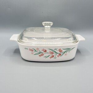 Vtg Corning A-1-B 1 Liter Casserole Rosemarie Design 6.5"x6.5"x2" & Pyrex Lid
